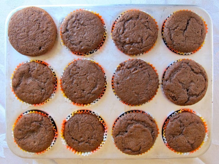 Baked chocolate cupcakes.