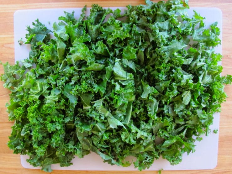 Washed kale chopped into pieces.