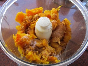 Roasted butternut squash in the food processor.