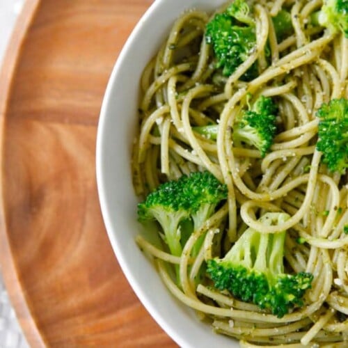 Broccoli Pesto Pasta - This simple recipe is made with pasta, pesto, and steamed broccoli. Healthy meal in under 20 minutes. Dairy, Vegan, Gluten Free options. Kosher