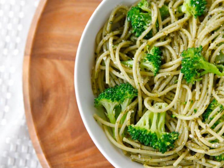 Broccoli Pesto Pasta - This simple recipe is made with pasta, pesto, and steamed broccoli. Healthy meal in under 20 minutes. Dairy, Vegan, Gluten Free options. Kosher