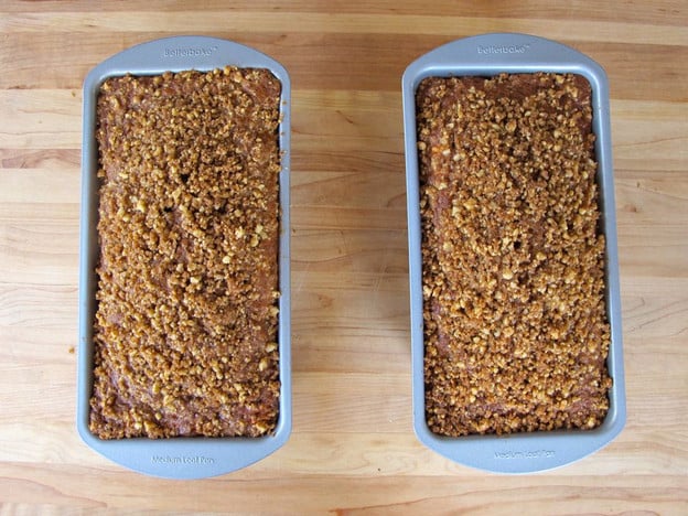 Two loaf pans of baked cake.