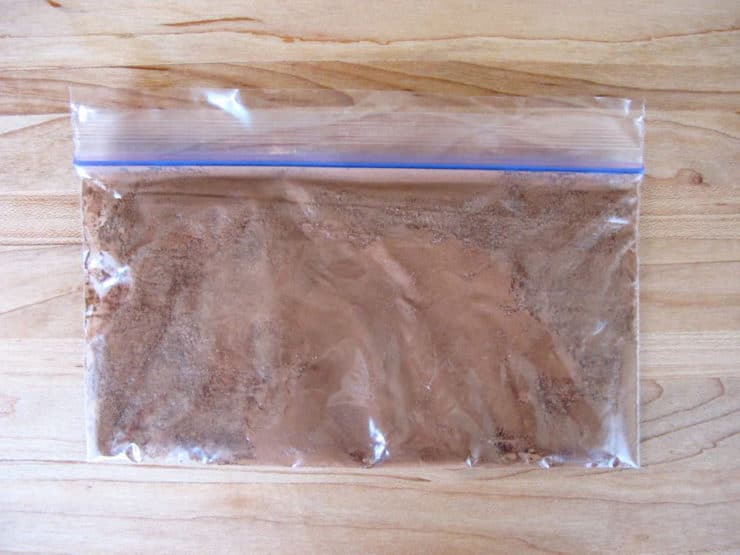 Folding baggie of hot cocoa mix.