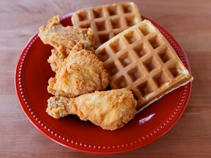 Chicken and Waffles - Learn to make classic Chicken and Waffles with crispy, crunchy, flavorful Southern fried chicken and fluffy waffles. Easy kosher modification.