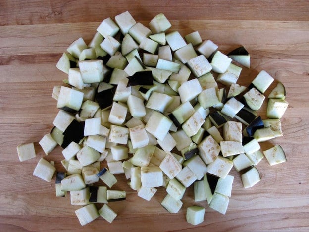 Eggplant cut in 1-inch cubes.