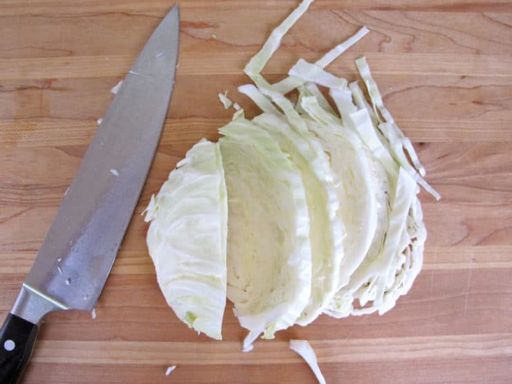 Close-up of chopped cabbage pieces
