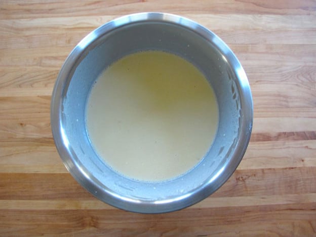 Blintz batter in a mixing bowl.