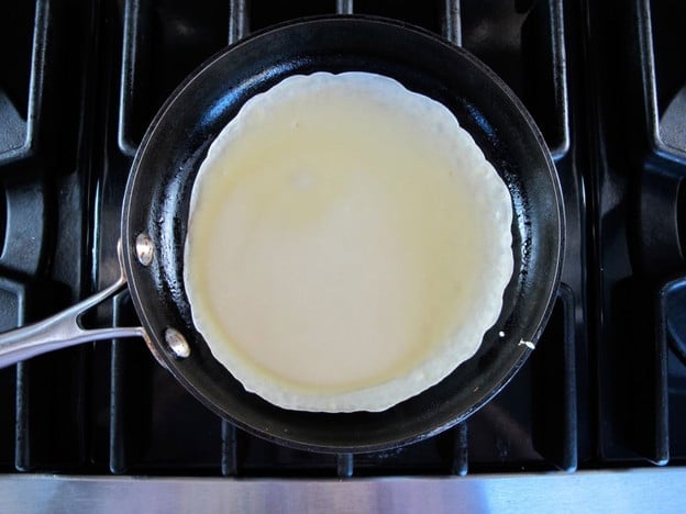 Blintz batter in a skillet.