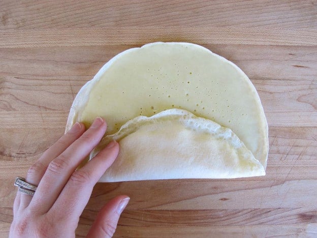 Edge of blintz folded over filling.