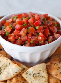 Sephardic Salsa - A simple Middle Eastern salad with tomatoes, garlic, olive oil, jalapeños and lemon juice. Kosher, Pareve, Passover