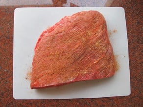 Dry rub on beef brisket.