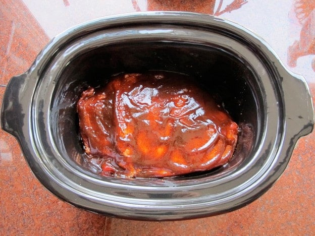 Beef brisket in the slow cooker.