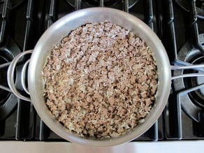 Beef filling in a skillet.