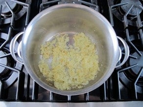 Minced garlic and onion in a stockpot.