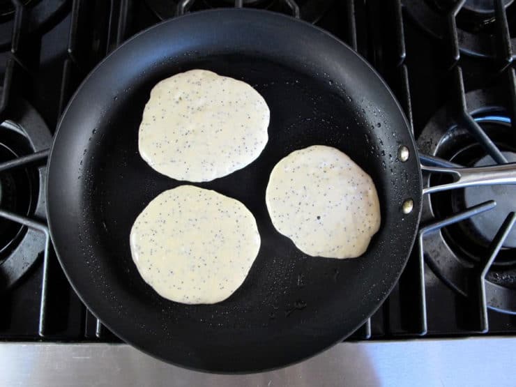 Pancakes in a skillet.