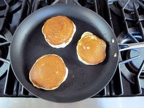 Pancakes in a skillet.