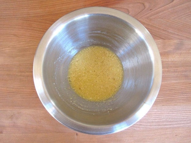 Batter whisked in a mixing bowl.