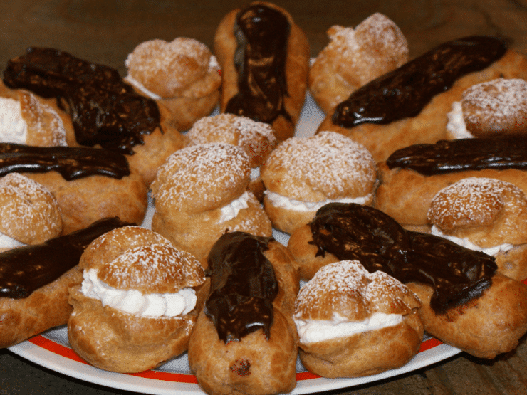 Passover Cream Puffs and Eclairs with Custard Filling - Kosher for Passover recipe for cream puffs or eclairs, with a pâte à choux that can be used for a variety of Passover dishes, sweet or savory, from Stanley Ginsberg.