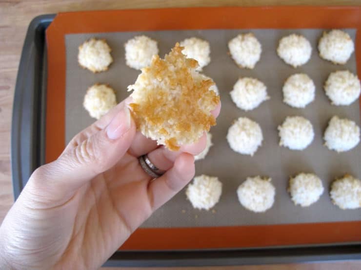 Browned bottoms of coconut macaroons.