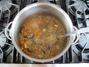 Beef soup simmering.