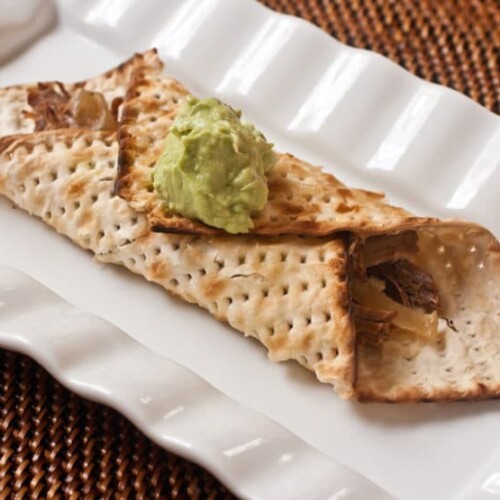 Grilled Matzo Brisket Wraps - Kathy Strahs shares a unique Kosher for Passover grilled panini wrap, perfect for using up your leftover Passover brisket and matzo.
