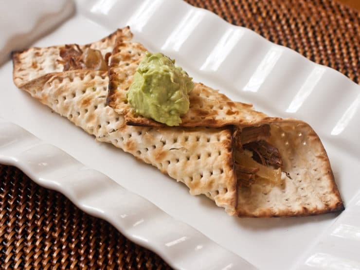 Grilled Matzo Brisket Wraps - Kathy Strahs shares a unique Kosher for Passover grilled panini wrap, perfect for using up your leftover Passover brisket and matzo.