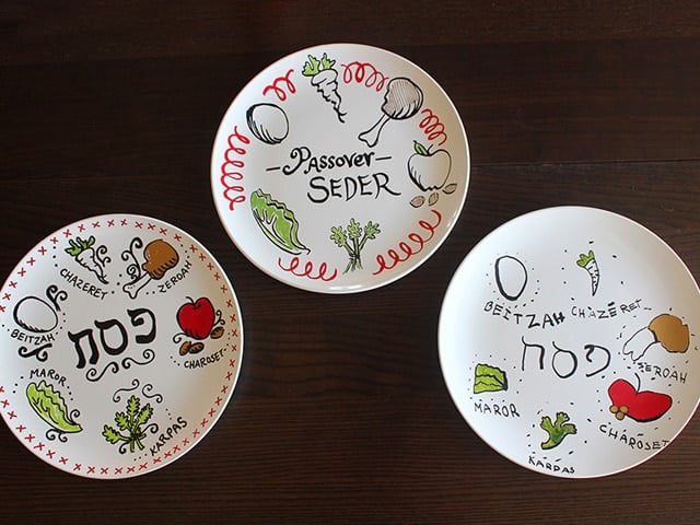 Homemade Seder Plates - Learn to make your own Seder plate at home using a plain white plate and nontoxic paint pens. Easy Jewish holiday craft for kids and family.