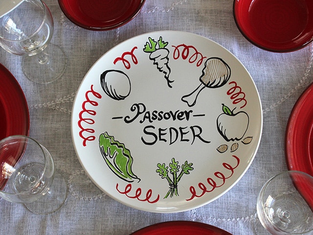 Homemade Seder Plates - Learn to make your own Seder plate at home using a plain white plate and nontoxic paint pens. Easy Jewish holiday craft for kids and family.