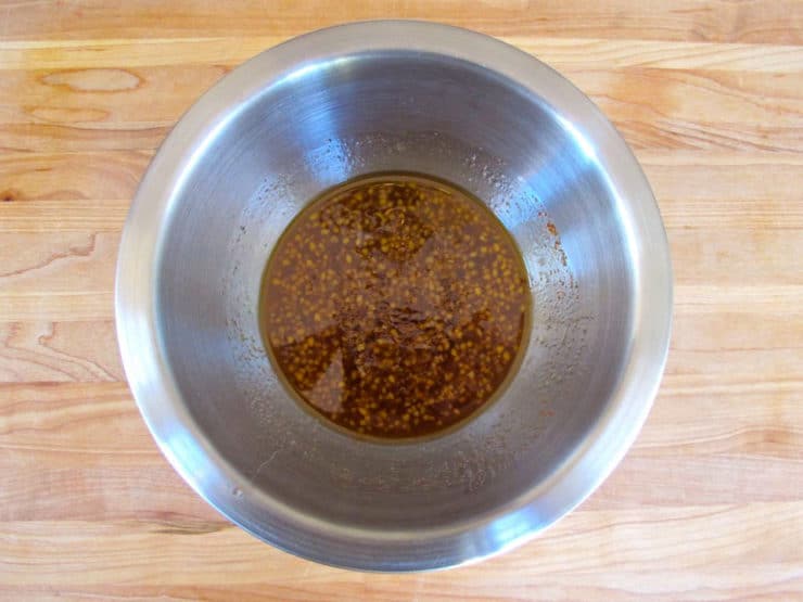 Honey garlic marinade in a small mixing bowl.
