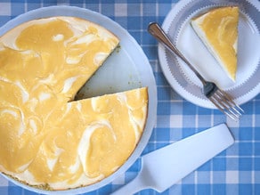 Passover Lemon Swirled Honey Cheesecake with Pistachio Crust