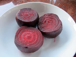 Beets in a bowl to cool.