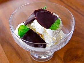Escape with Ghiradelli Intense Dark: Dark Chocolate Mint Leaves - Natural bite-sized mint dessert. Large fresh mint leaves frozen in Ghirardelli Twilight Delight Intense Dark Chocolate.