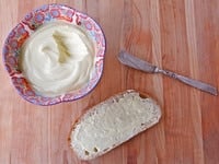 Homemade Spreadable Butter - Learn to make a healthier butter blend with grapeseed oil and salt. Spreadable when cold, lower in cholesterol and saturated fat.