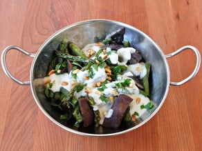 Roasted Asparagus and Portobellos with Goat Cheese Sauce