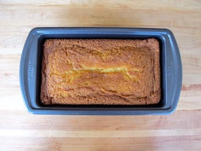 Almond ricotta cake in a loaf pan.