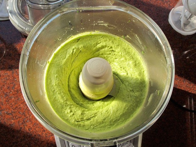 Avocado dip in the food processor.