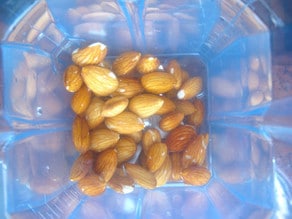 Soaked almonds in a blender.