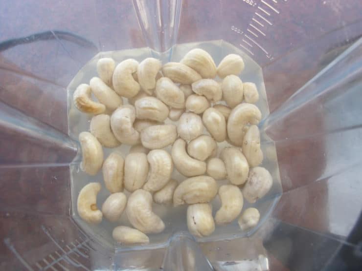 Cashews and water in a blender.