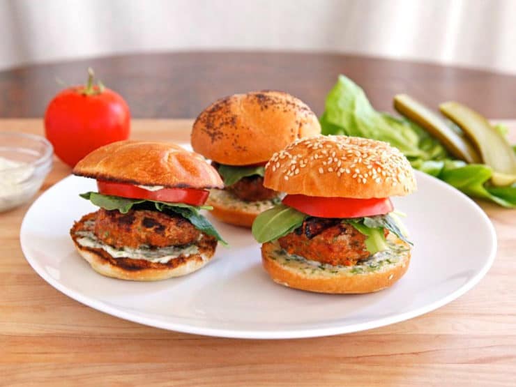 Spiced Up Turkey Burger Recipe with Lemon Herb Mayo - Recipe for juicy, flavorful Spiced Up Turkey Burgers and Lemon Herb Mayo. Smoked paprika, cayenne, fresh herbs and spices. Healthy, kosher.