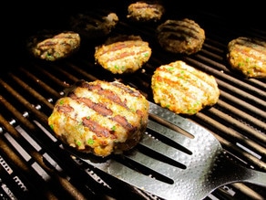 Turkey burgers on the grill.
