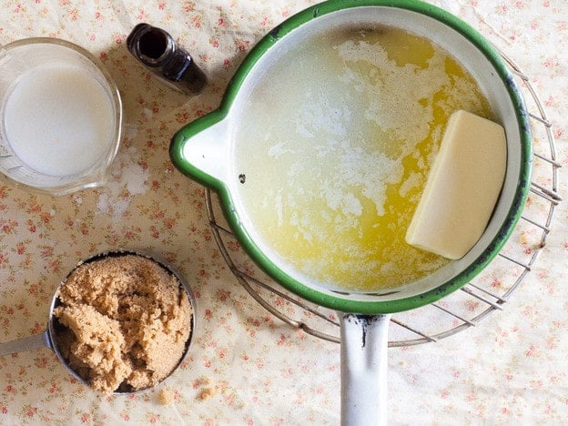 Melted butter in a saucepan.