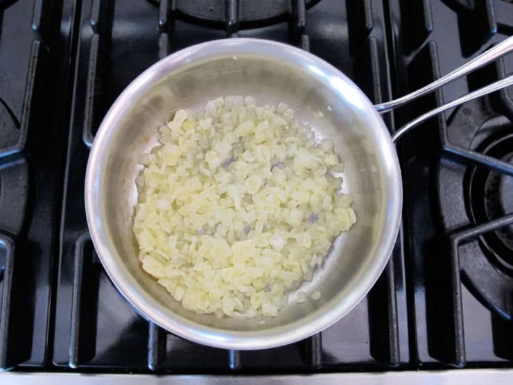 Diced onion in a skillet.