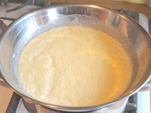 Making clotted cream in a double boiler.