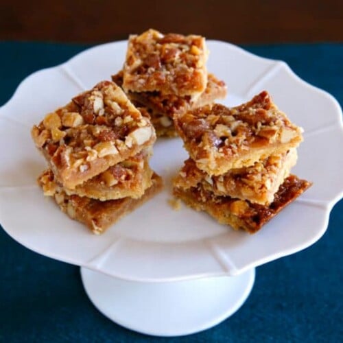 Image of a German Bienenstich Bars on a white plate