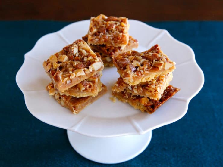 Image of a German Bienenstich Bars on a white plate