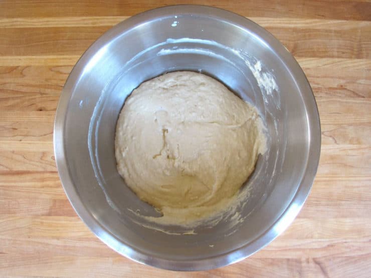 Griddle cake batter in a mixing bowl.