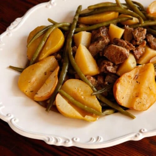 Lamb stew with tender meat and sweet pears, simmered in a flavorful broth