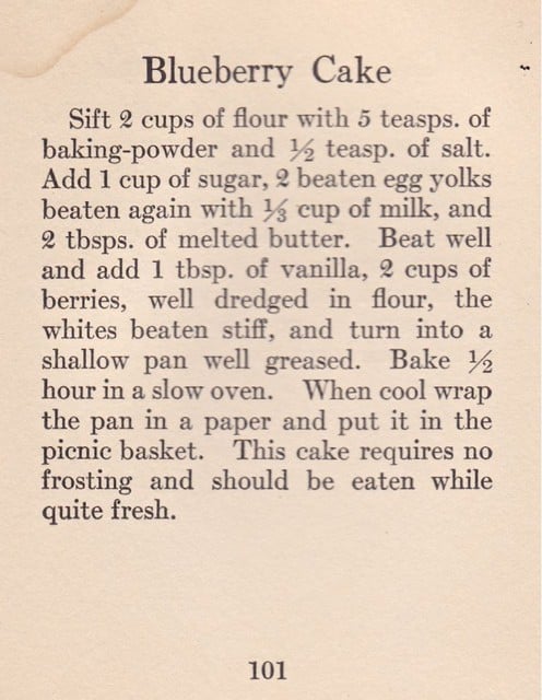 The History of Picnics & Vintage Blueberry Cake Recipe - Learn about the history of picnics and try a 1915 vintage picnic recipe for Blueberry Cake from Linda Hull Larned.