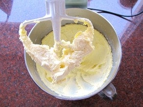 Butter and sugar creamed in a stand mixer.