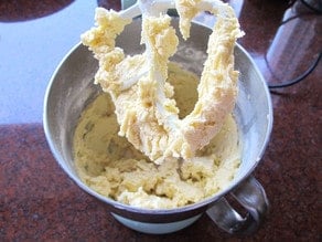 Add flour to butter in mixer.